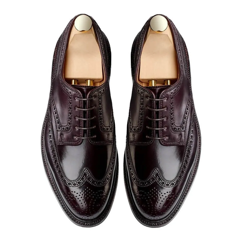 7CM/2.76 Inches CMR CHAMARIPA Sophisticated Burgundy Shell Cordovan Full Brogue Derby Shoes