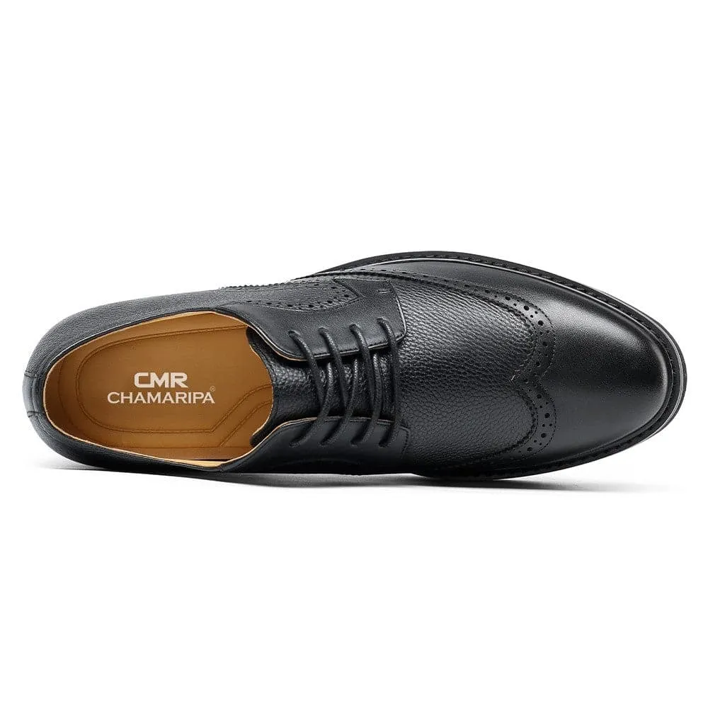 8 CM / 3.15 Inches CMR CHAMARIPA Elevator Shoes - Elevate Your Height and Style with Tall Men's Shoes - Black Brogue Derby Shoes