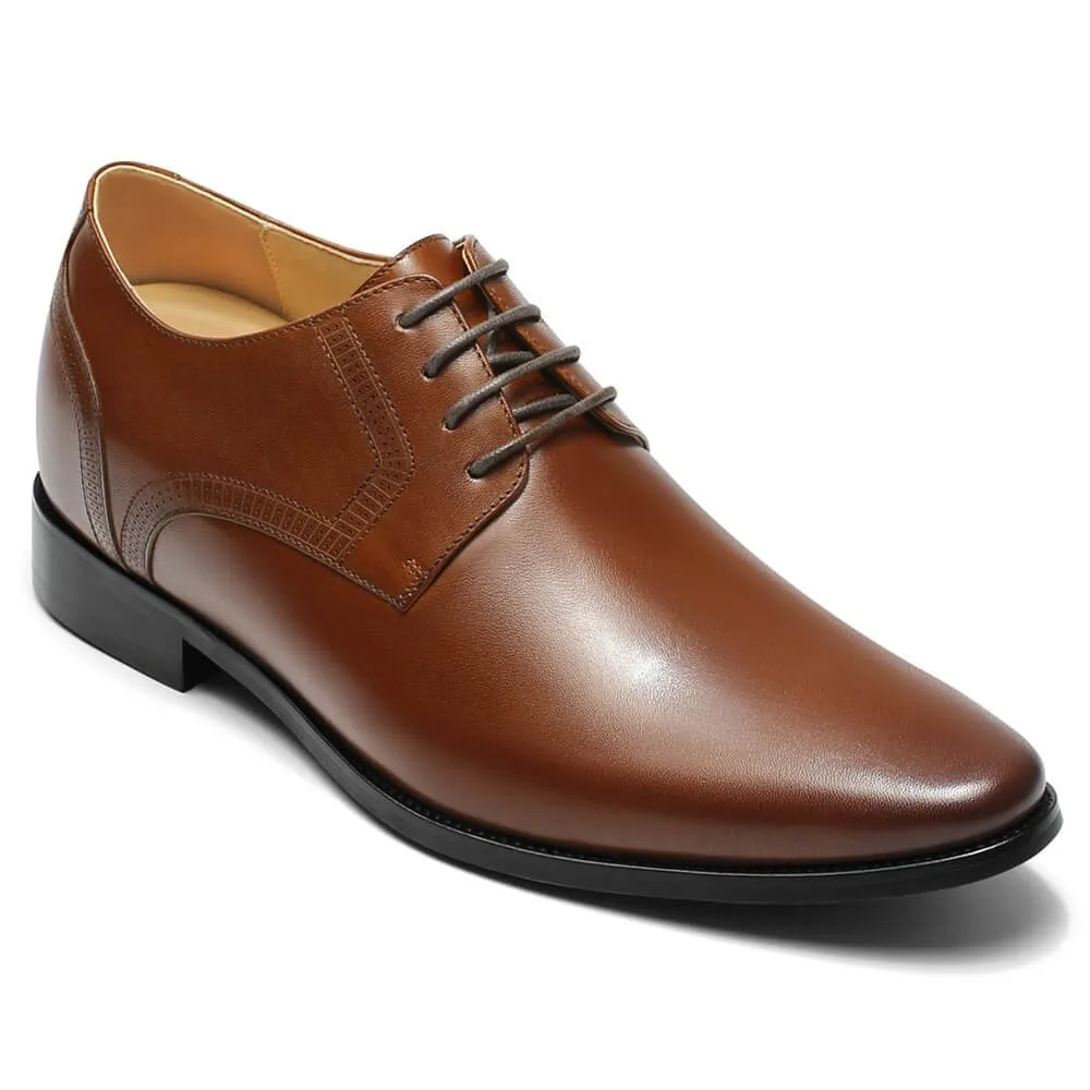 8 CM/3.15 Inches CMR CHAMARIPA Brown Cowhide Leather Men's Elevator Dress Shoes - Classic Oxford Style