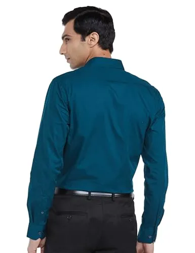 Arrow Men's Solid Full Sleeve Slim Fit Cutaway Collar Cotton Formal Shirt Teal