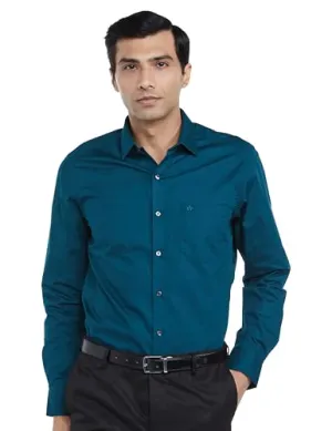 Arrow Men's Solid Full Sleeve Slim Fit Cutaway Collar Cotton Formal Shirt Teal