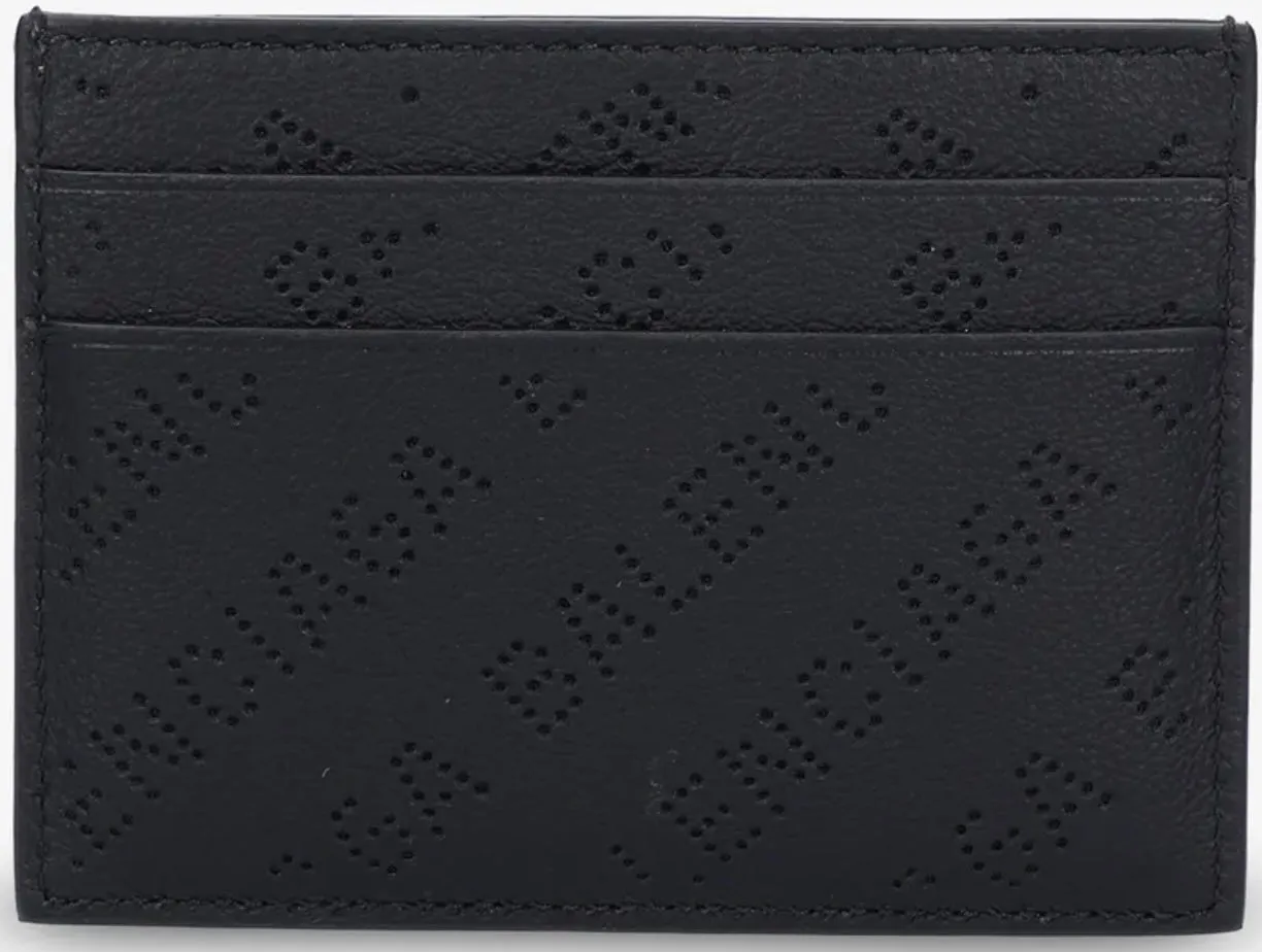 Balenciaga Cash Card Holder Black Logo Perforated Smooth Calfskin