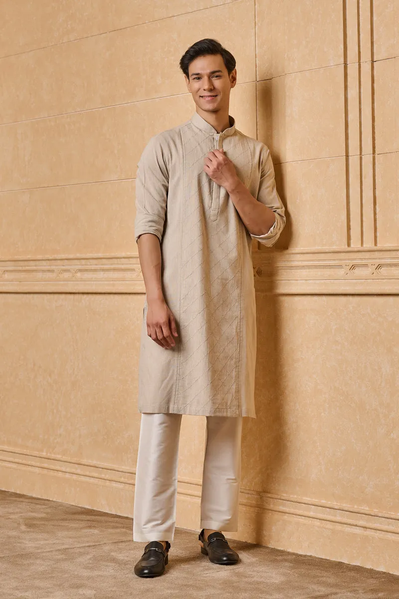 Beige Kurta With Placement Embroidery