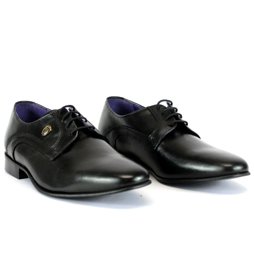 Bishop Leather Black Plain Derby Shoe