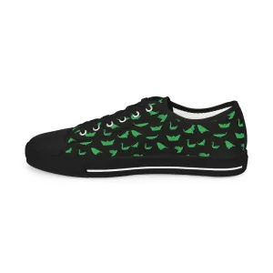 Black Crane Print Men's Sneakers, Green and Black Japanese Style Men's Low Top Sneaker Shoes (US Size: 5-14)