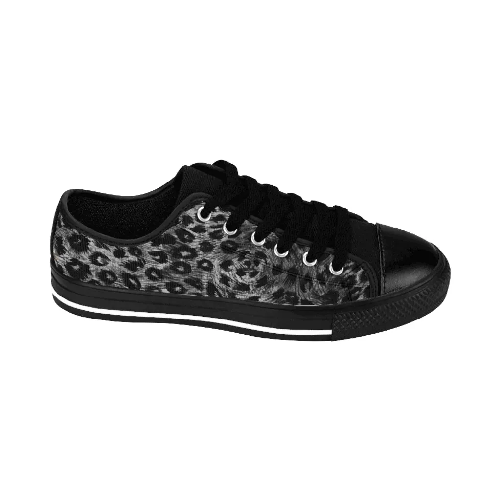 Black Leopard Print Men's Sneakers, Designer Wild Animal Print Best Low Top Shoes For Men