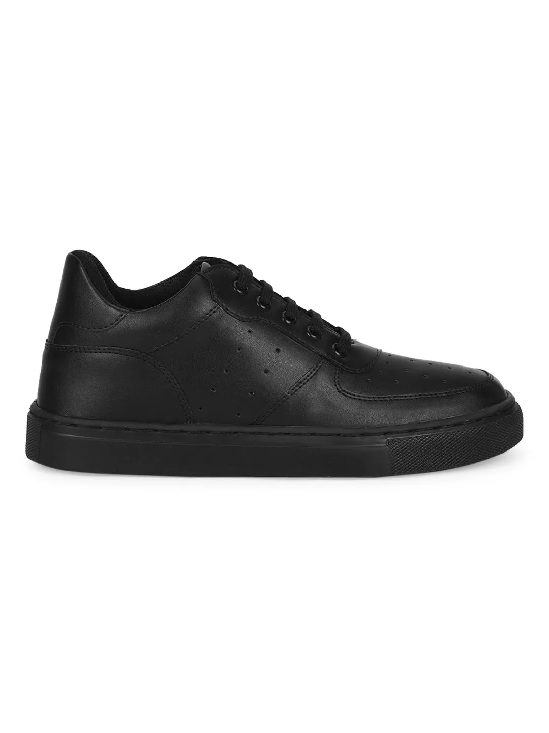 Black PU Perforated Lace Up Sneakers (TC-ST-1022-BLKPU)