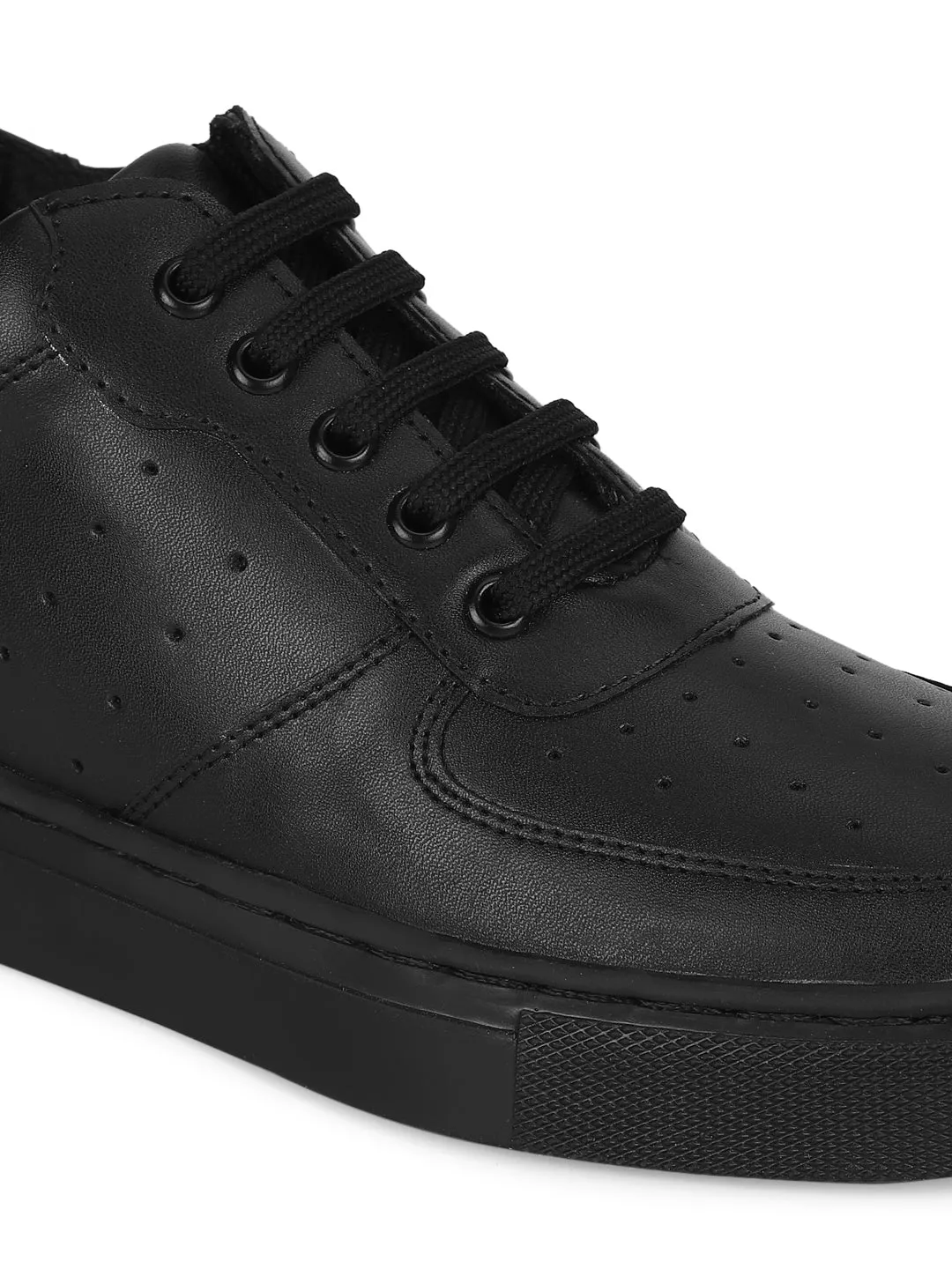 Black PU Perforated Lace Up Sneakers (TC-ST-1022-BLKPU)