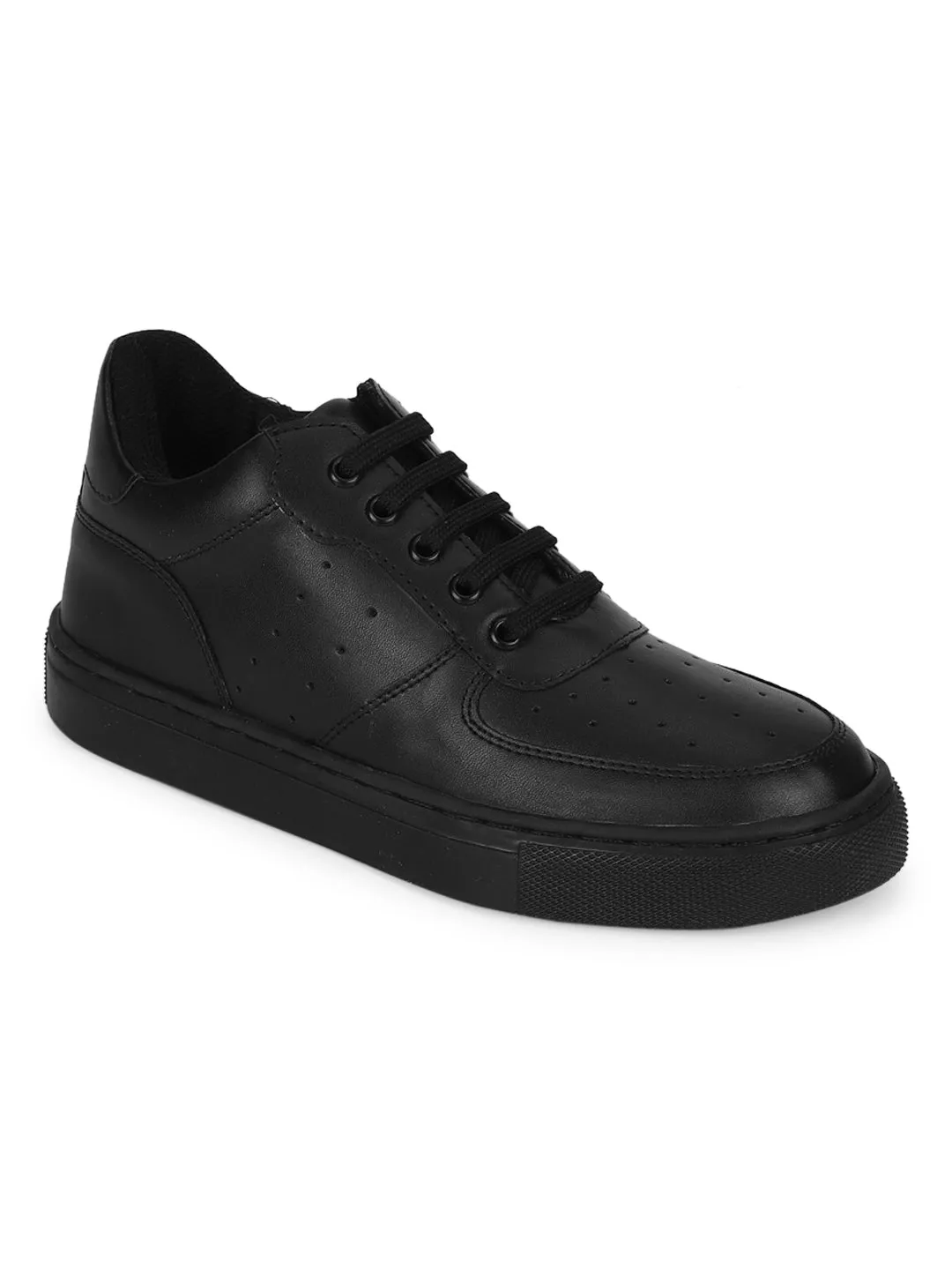 Black PU Perforated Lace Up Sneakers (TC-ST-1022-BLKPU)