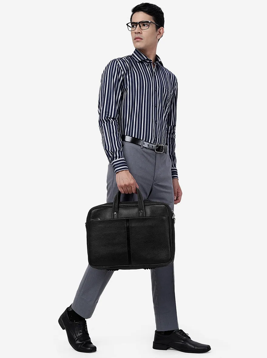 Blue & Grey Striped Slim Fit Formal Shirt | Metal