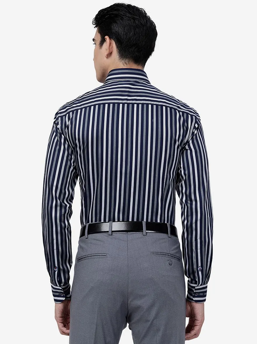 Blue & Grey Striped Slim Fit Formal Shirt | Metal