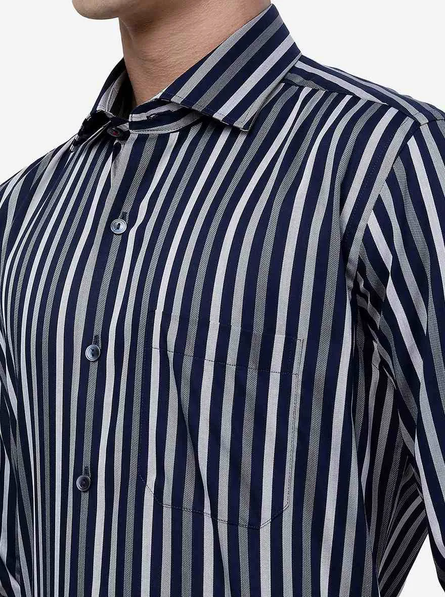 Blue & Grey Striped Slim Fit Formal Shirt | Metal