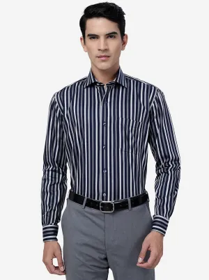 Blue & Grey Striped Slim Fit Formal Shirt | Metal