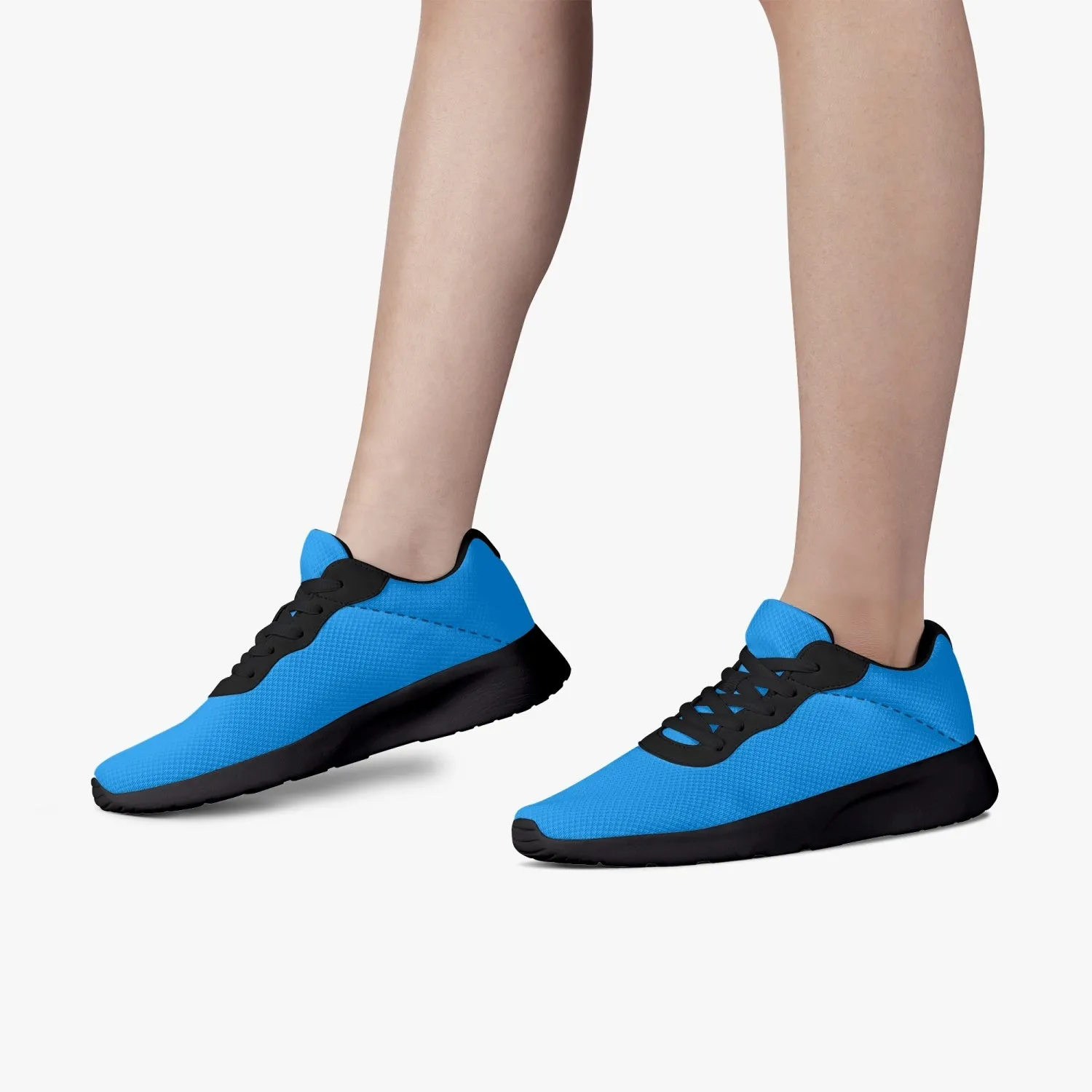 Blue Color Mesh Sneakers, Soft Solid Color Best Lifestyle Unisex Casual Designer Mesh Running Shoes With Black Soles