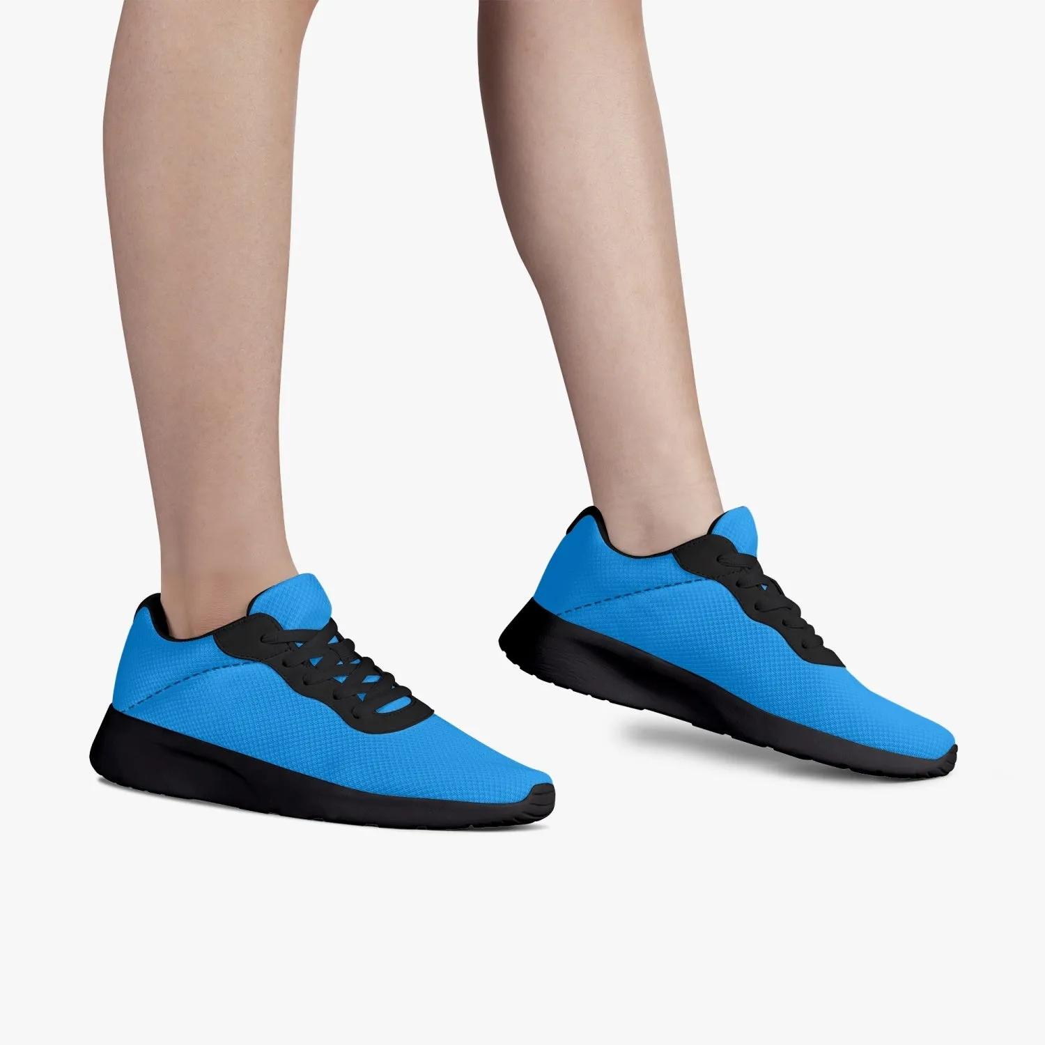 Blue Color Mesh Sneakers, Soft Solid Color Best Lifestyle Unisex Casual Designer Mesh Running Shoes With Black Soles