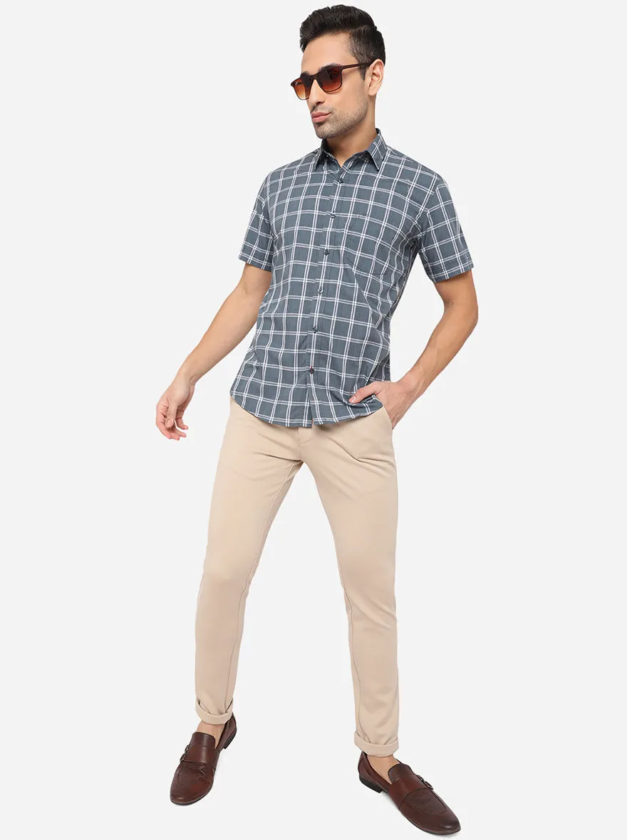 Blue Mirage Checked Slim Fit Casual Shirt | JadeBlue