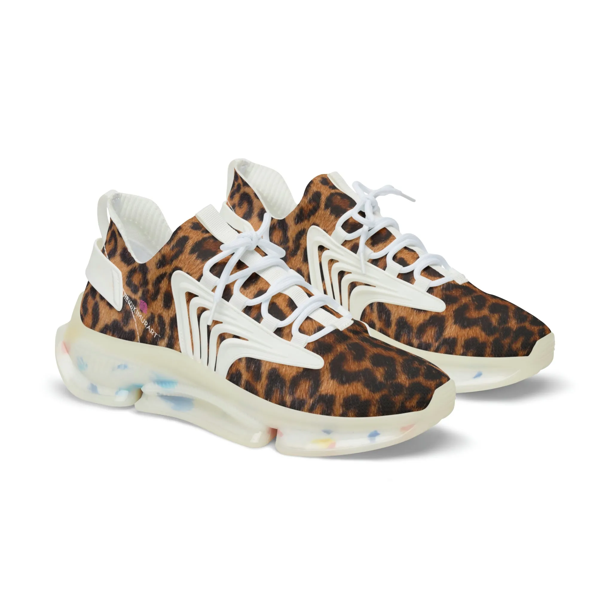 Brown Leopard Print Men's Shoes, Animal Print Best Comfy Men's Mesh Sports Sneakers