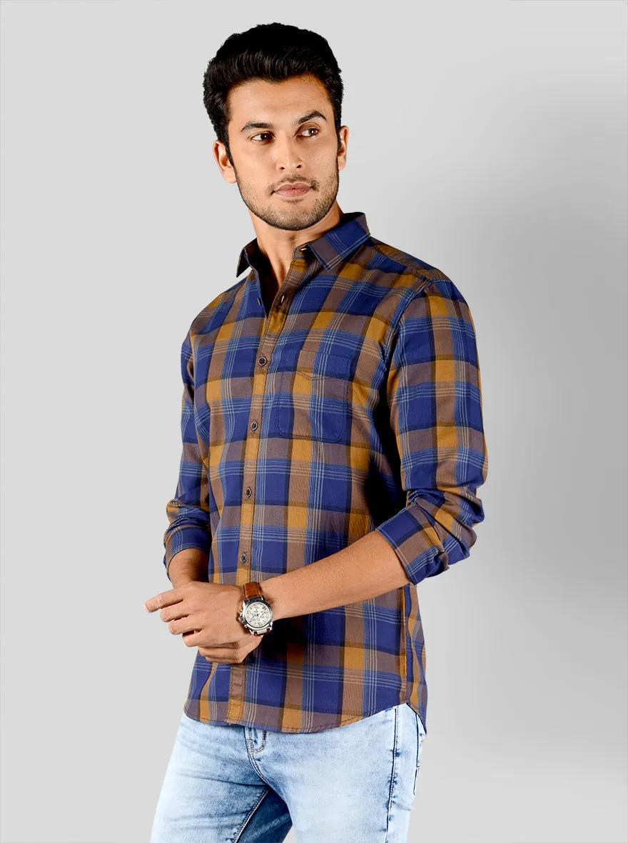 Buckthorn Brown & Blue Checked Slim Fit Casual Shirt | JadeBlue