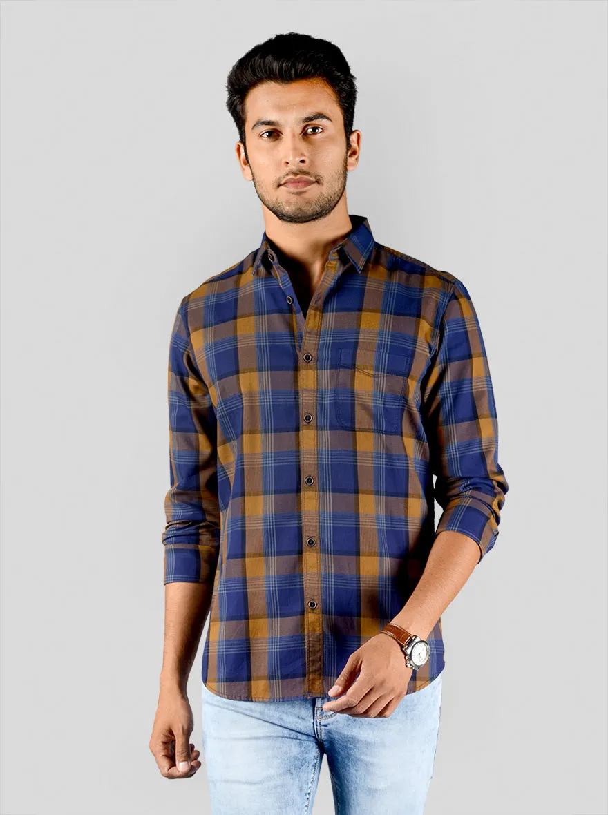 Buckthorn Brown & Blue Checked Slim Fit Casual Shirt | JadeBlue