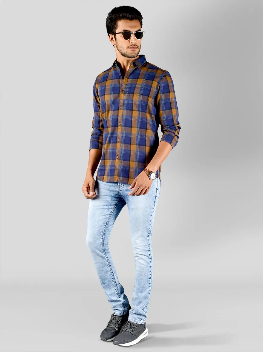 Buckthorn Brown & Blue Checked Slim Fit Casual Shirt | JadeBlue