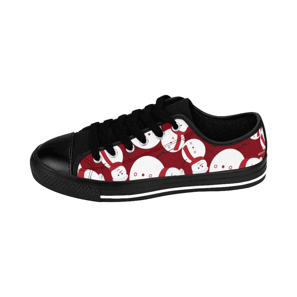 Burgundy Christmas Men's Sneakers, Red Snowman Christmas Print Low Top Sneaker Shoes