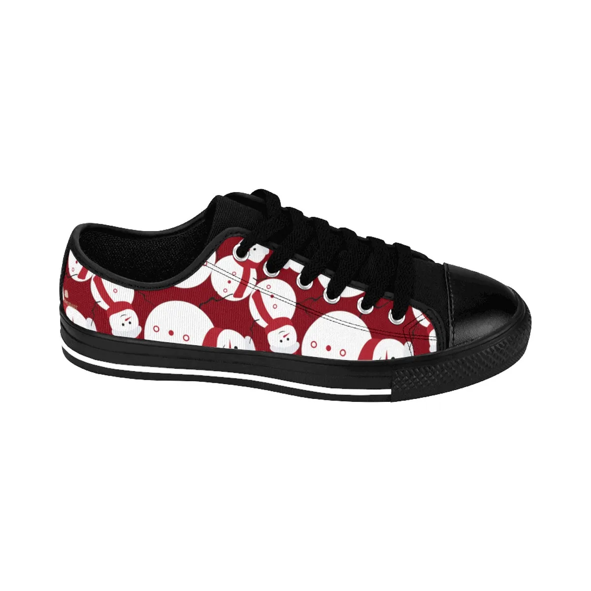 Burgundy Christmas Men's Sneakers, Red Snowman Christmas Print Low Top Sneaker Shoes