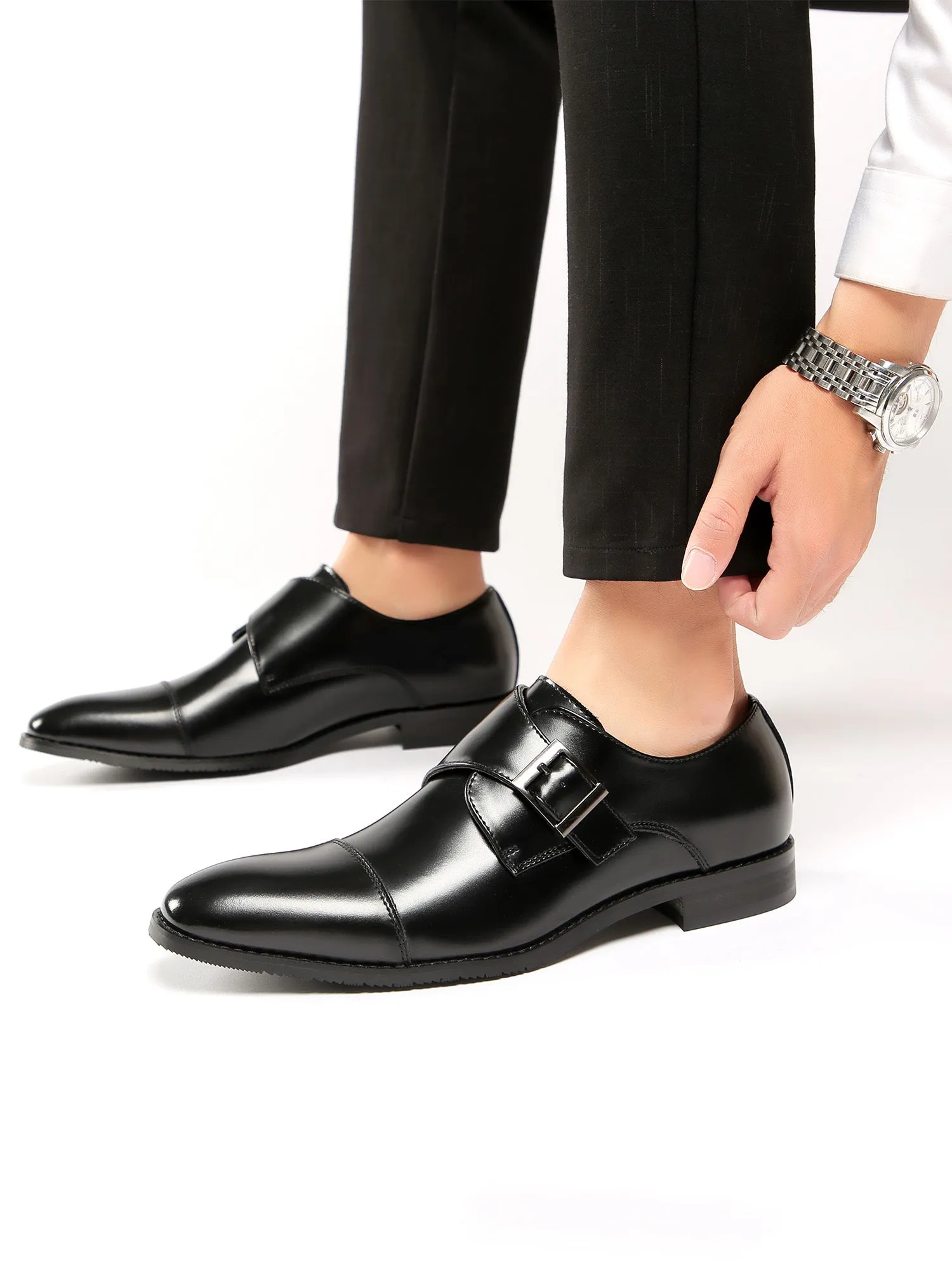 Cap Toe Monk Strap Formal Leather Shoes