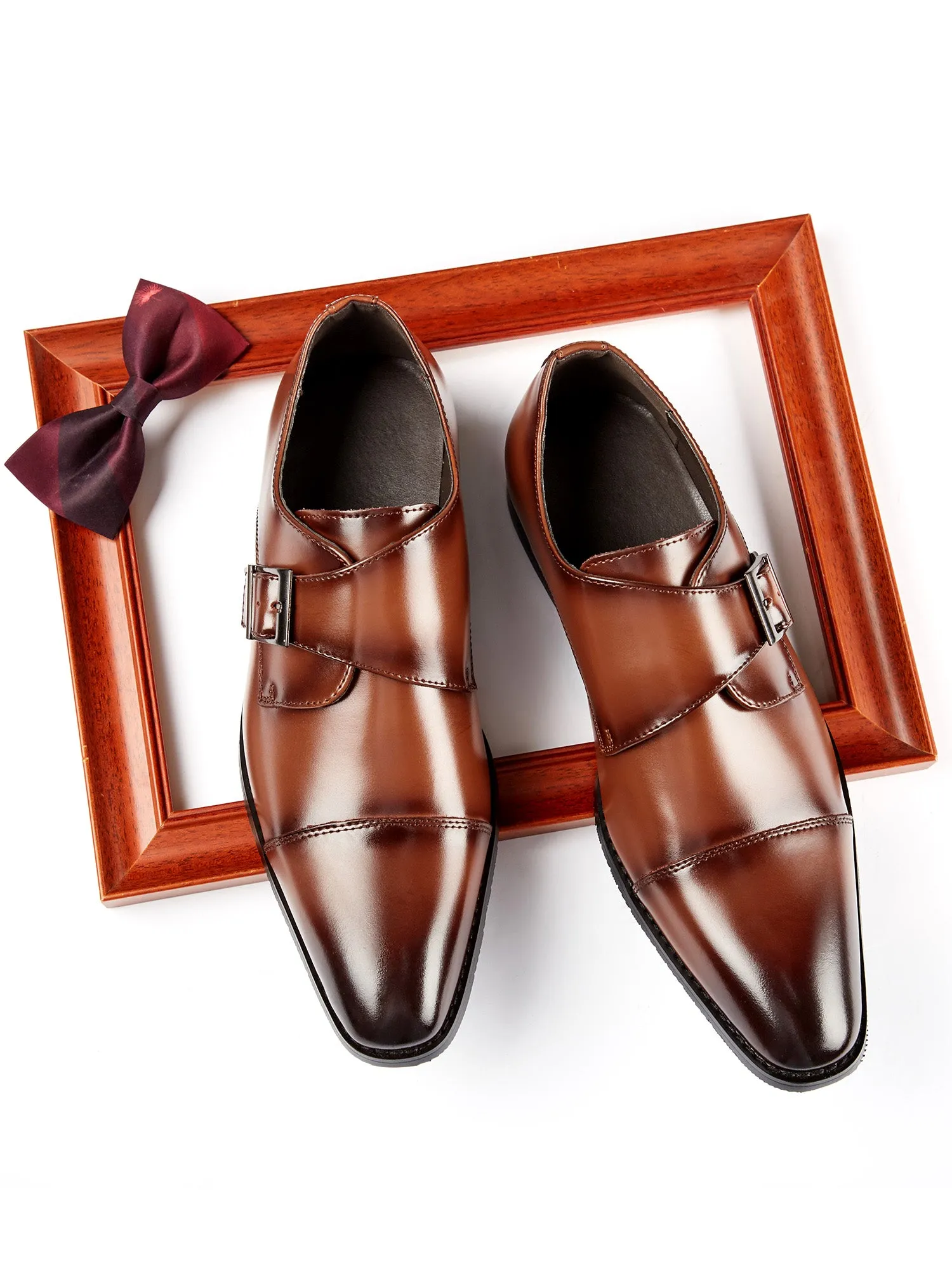 Cap Toe Monk Strap Formal Leather Shoes