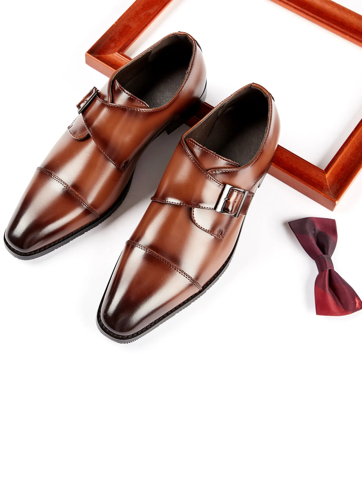 Cap Toe Monk Strap Formal Leather Shoes