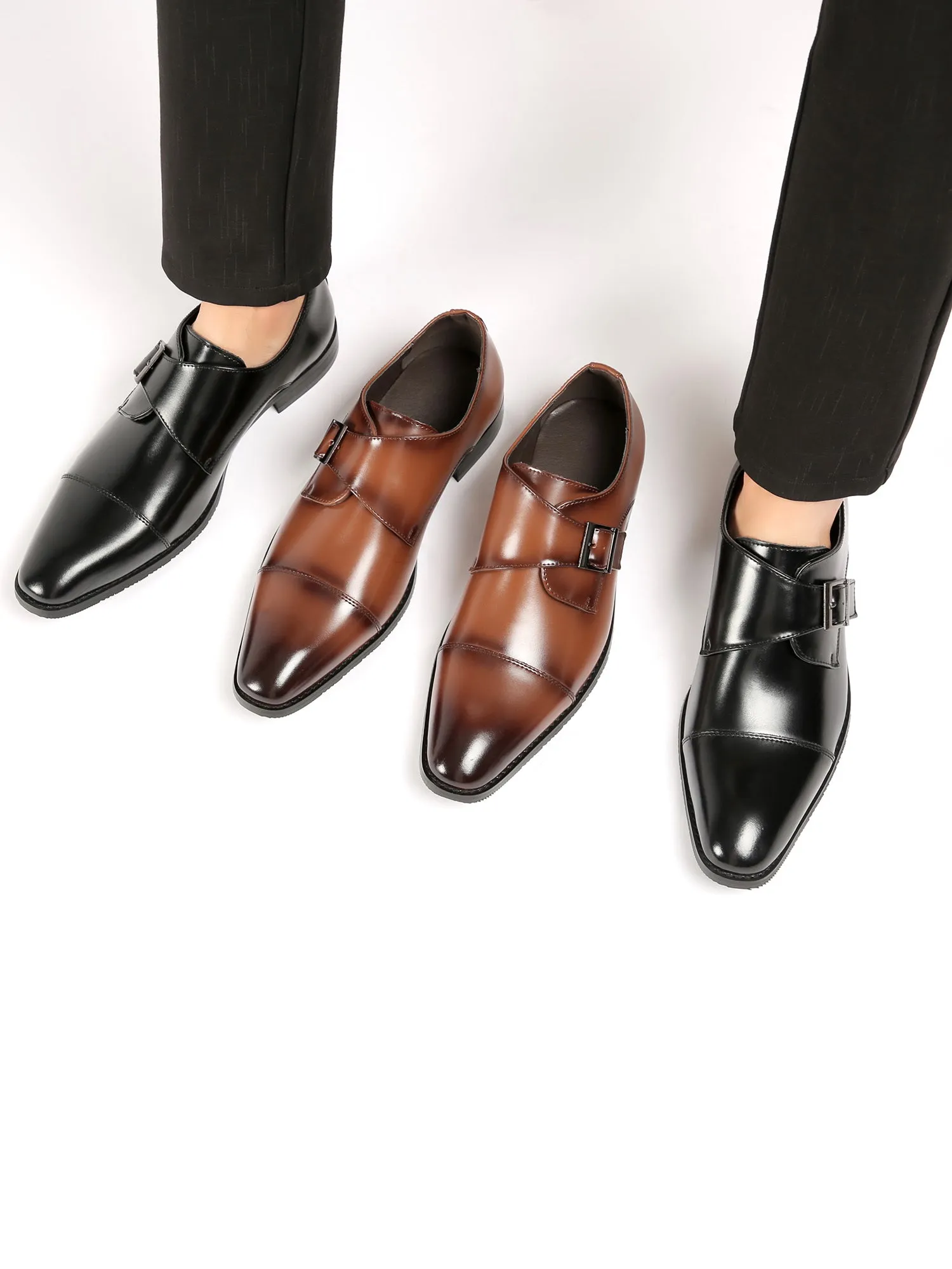 Cap Toe Monk Strap Formal Leather Shoes