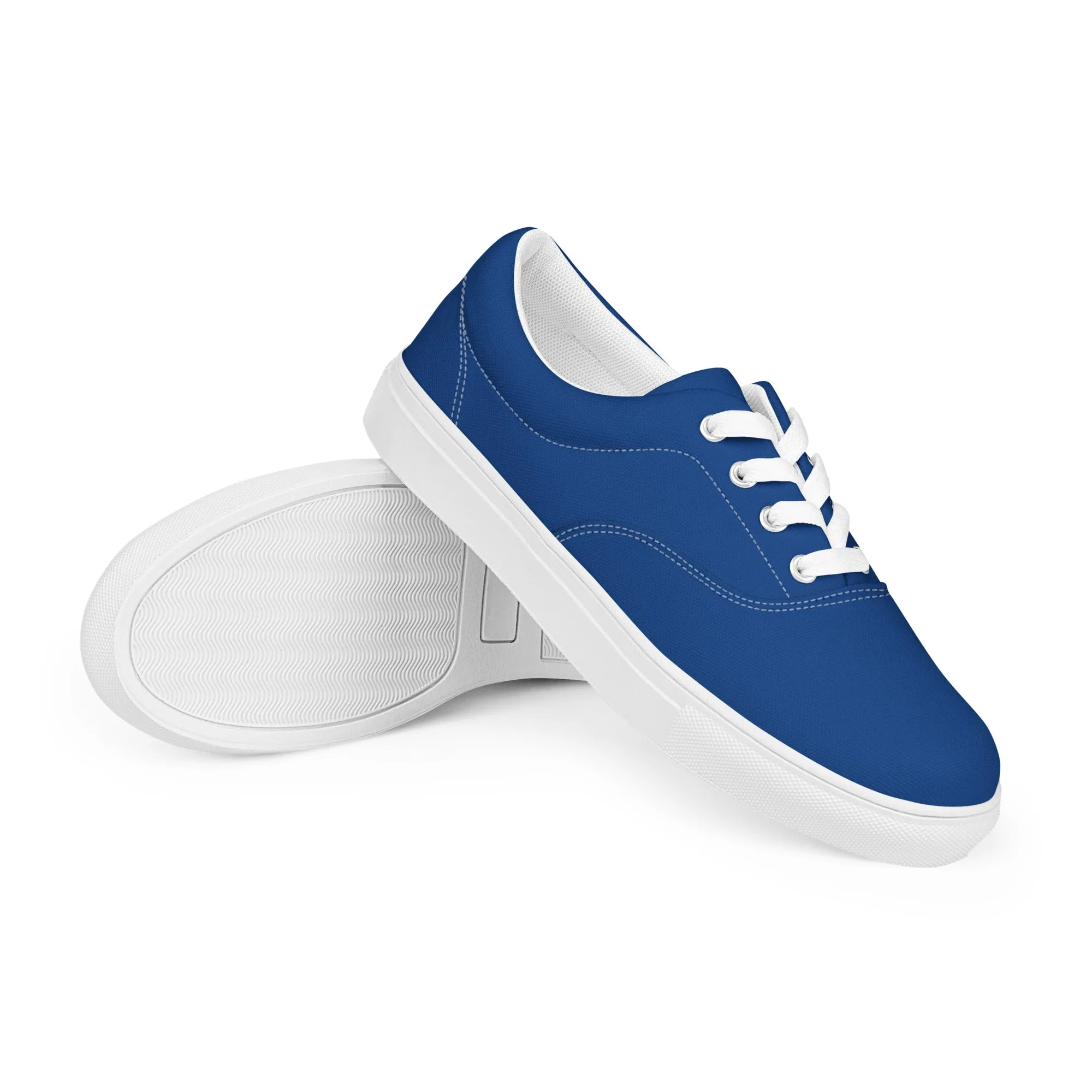 Dark Blue Men's Low Tops, Solid Dark Blue Color Best Designer Men’s Lace-up Canvas Shoes (US Size: 5-13)