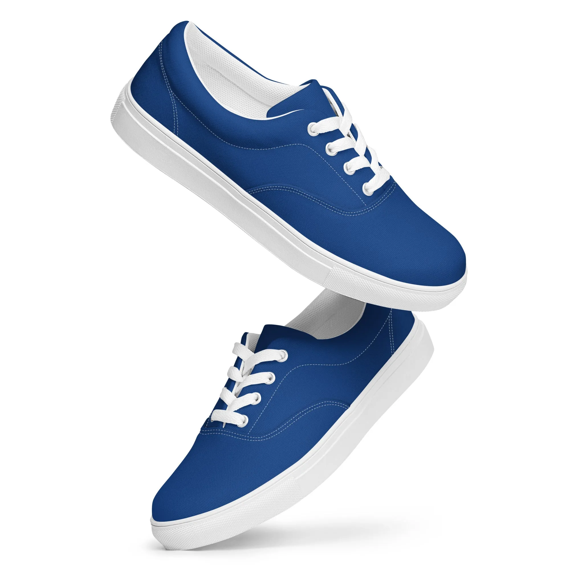 Dark Blue Men's Low Tops, Solid Dark Blue Color Best Designer Men’s Lace-up Canvas Shoes (US Size: 5-13)