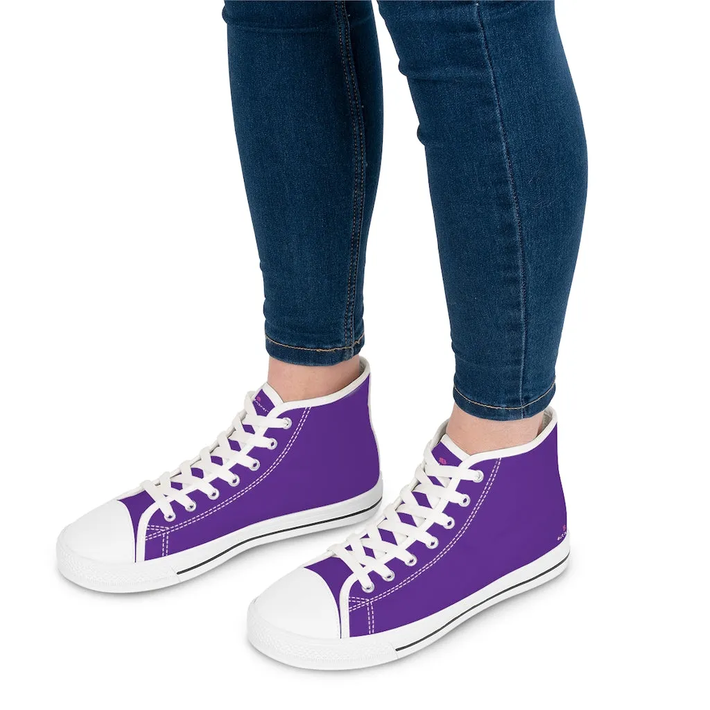 Dark Purple Ladies' High Tops, Solid Purple Color Best Women's High Top Sneakers Canvas Tennis Shoes