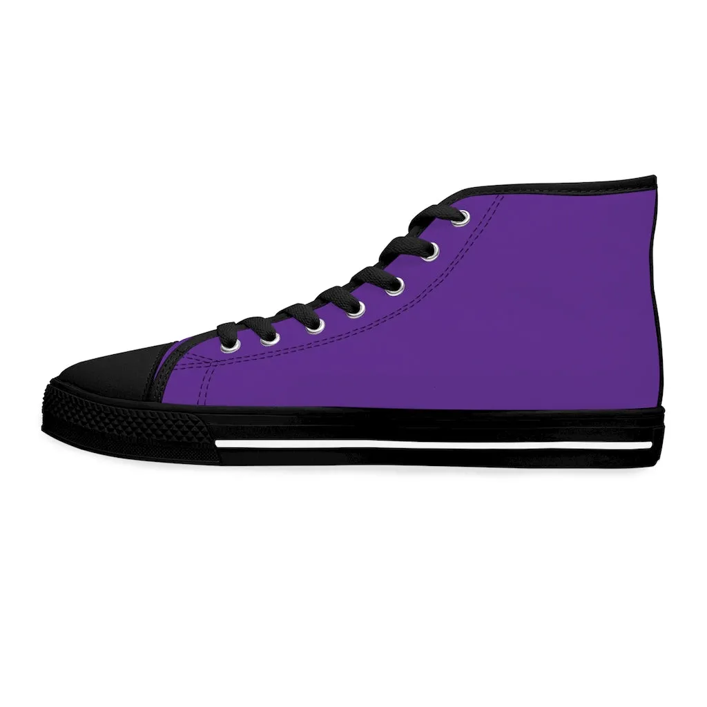 Dark Purple Ladies' High Tops, Solid Purple Color Best Women's High Top Sneakers Canvas Tennis Shoes