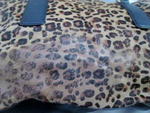 FOSSIL Bag Cheetah LEOPARD FUR Satchel Tote Distressed Animal Print