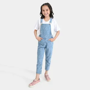 Girls Denim rigid Dangri Hearts-LT.Blue