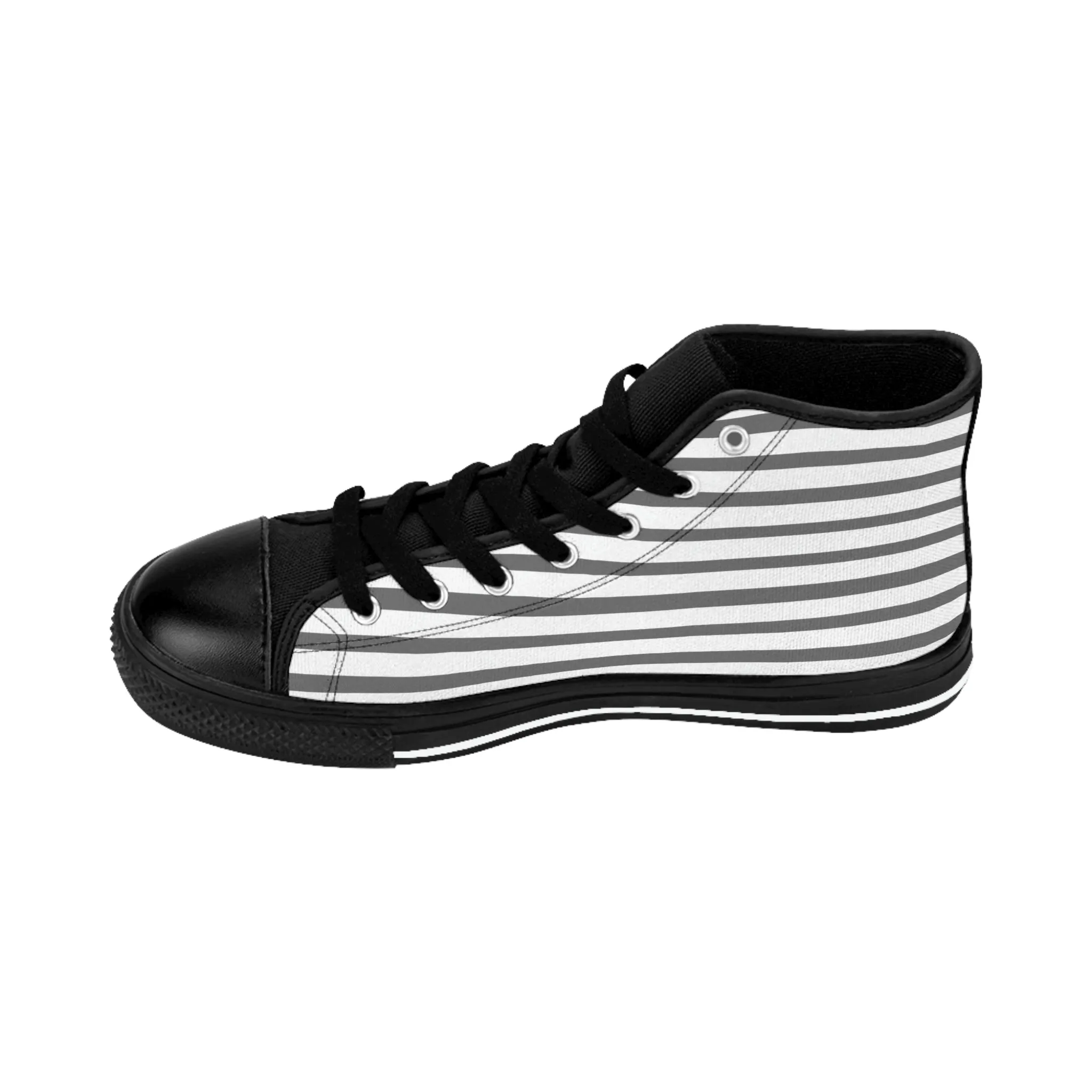 Gray White Striped Men's Sneakers, Designer Men's High Top Sneakers Running Fashion Canvas Shoes