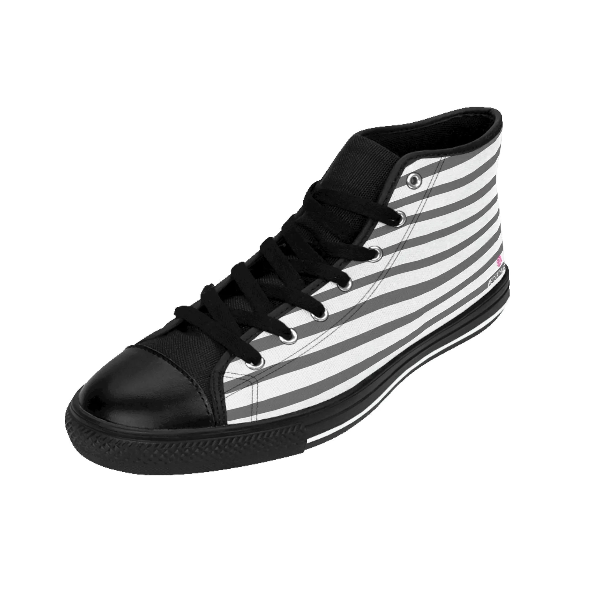 Gray White Striped Men's Sneakers, Designer Men's High Top Sneakers Running Fashion Canvas Shoes