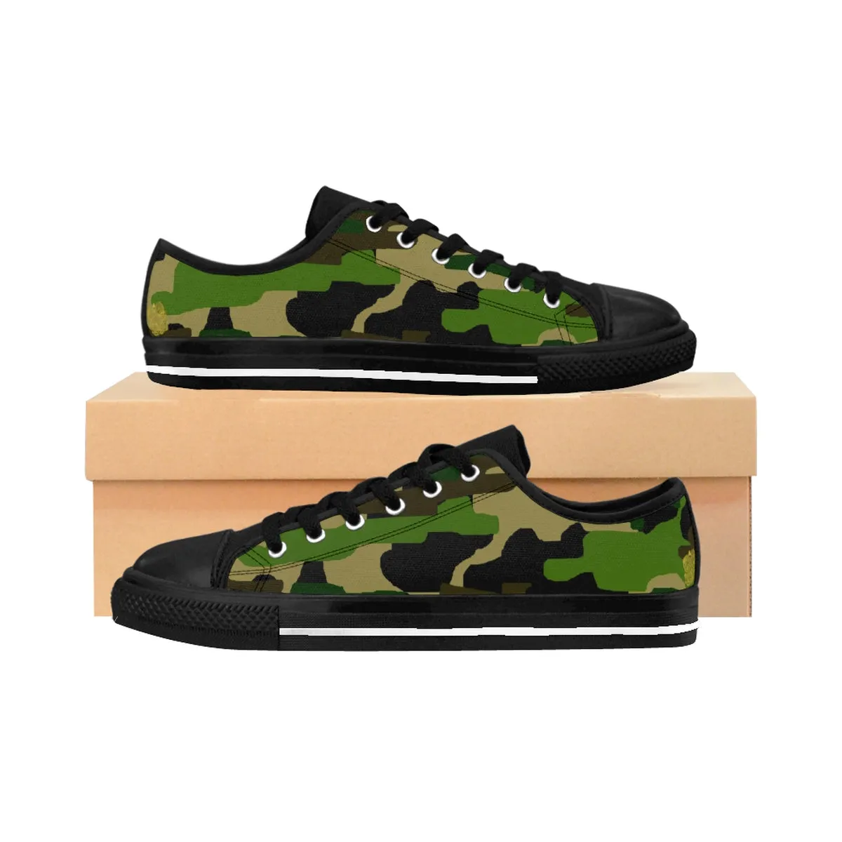 Green Camo Ladies Tennis Shoes, Military Army Camouflage Low Top Women's Sneaker Shoes