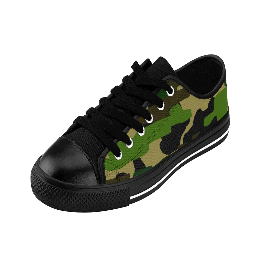 Green Camo Print Women's Sneakers, Army Military Camouflage Printed Fashion Canvas Tennis Shoes