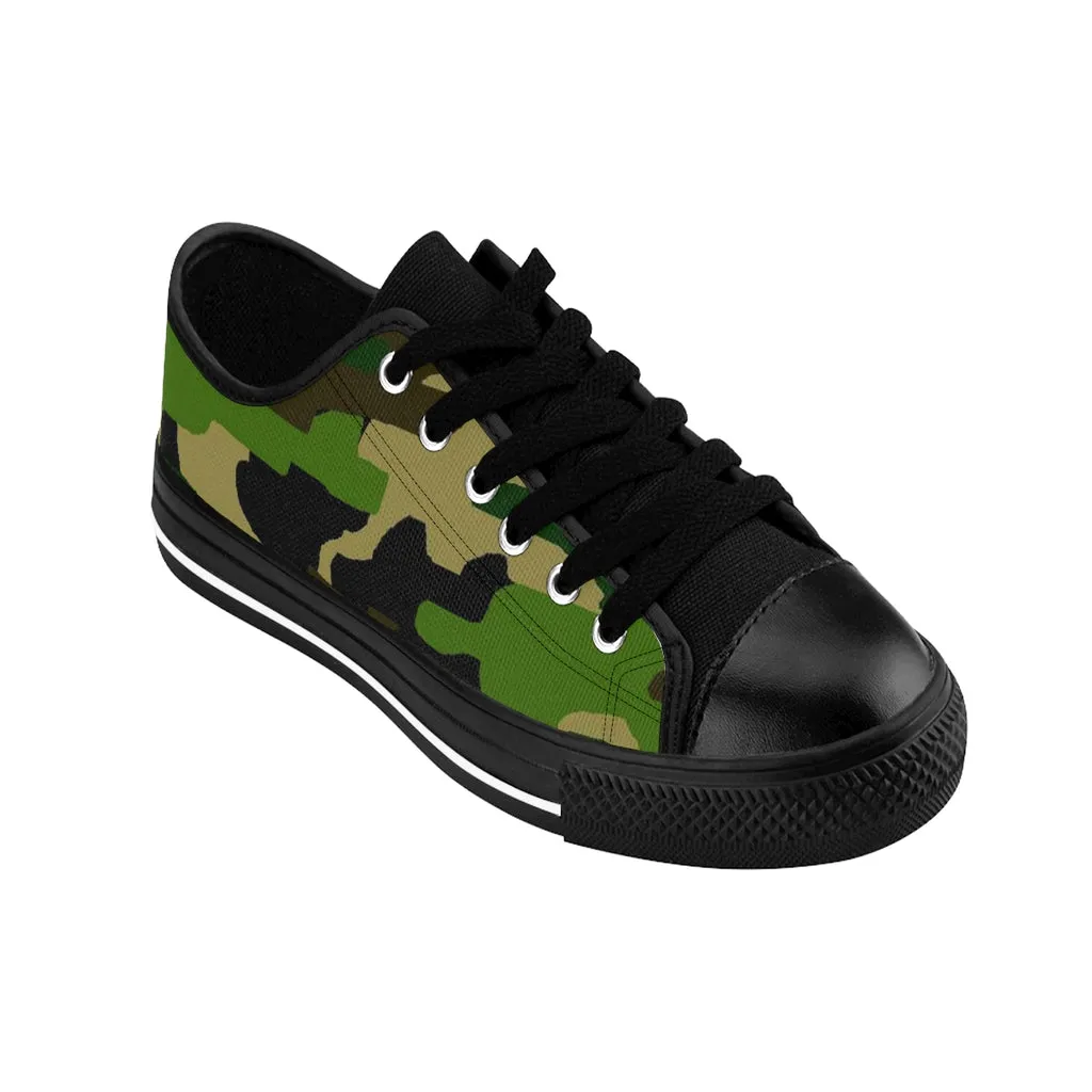 Green Camo Print Women's Sneakers, Army Military Camouflage Printed Fashion Canvas Tennis Shoes