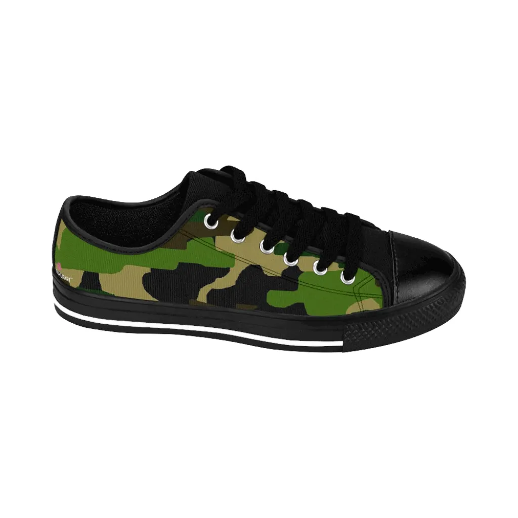 Green Camo Print Women's Sneakers, Army Military Camouflage Printed Fashion Canvas Tennis Shoes