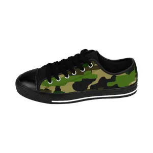 Green Camo Print Women's Sneakers, Army Military Camouflage Printed Fashion Canvas Tennis Shoes