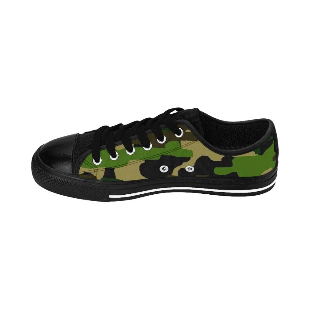 Green Camo Print Women's Sneakers, Army Military Camouflage Printed Fashion Canvas Tennis Shoes