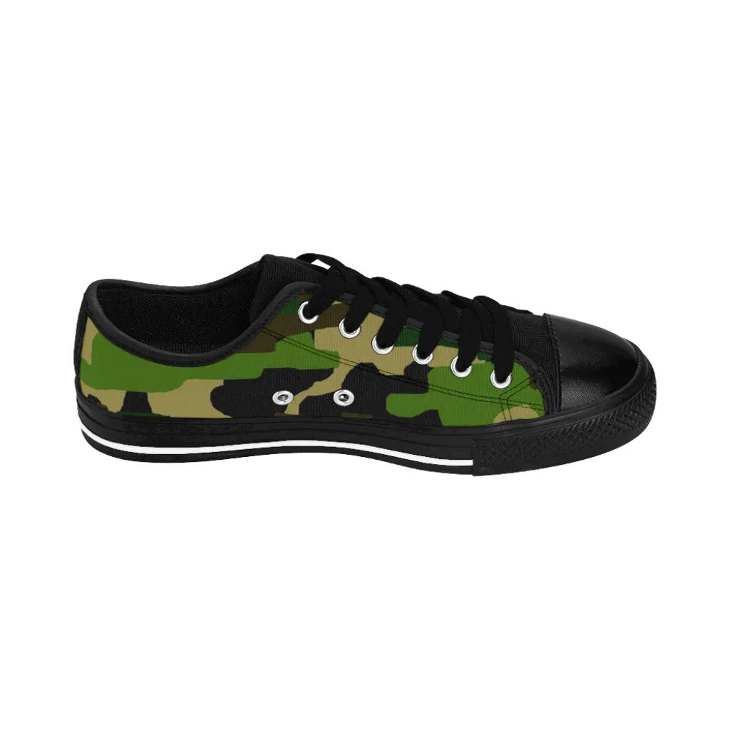 Green Camo Print Women's Sneakers, Army Military Camouflage Printed Fashion Canvas Tennis Shoes