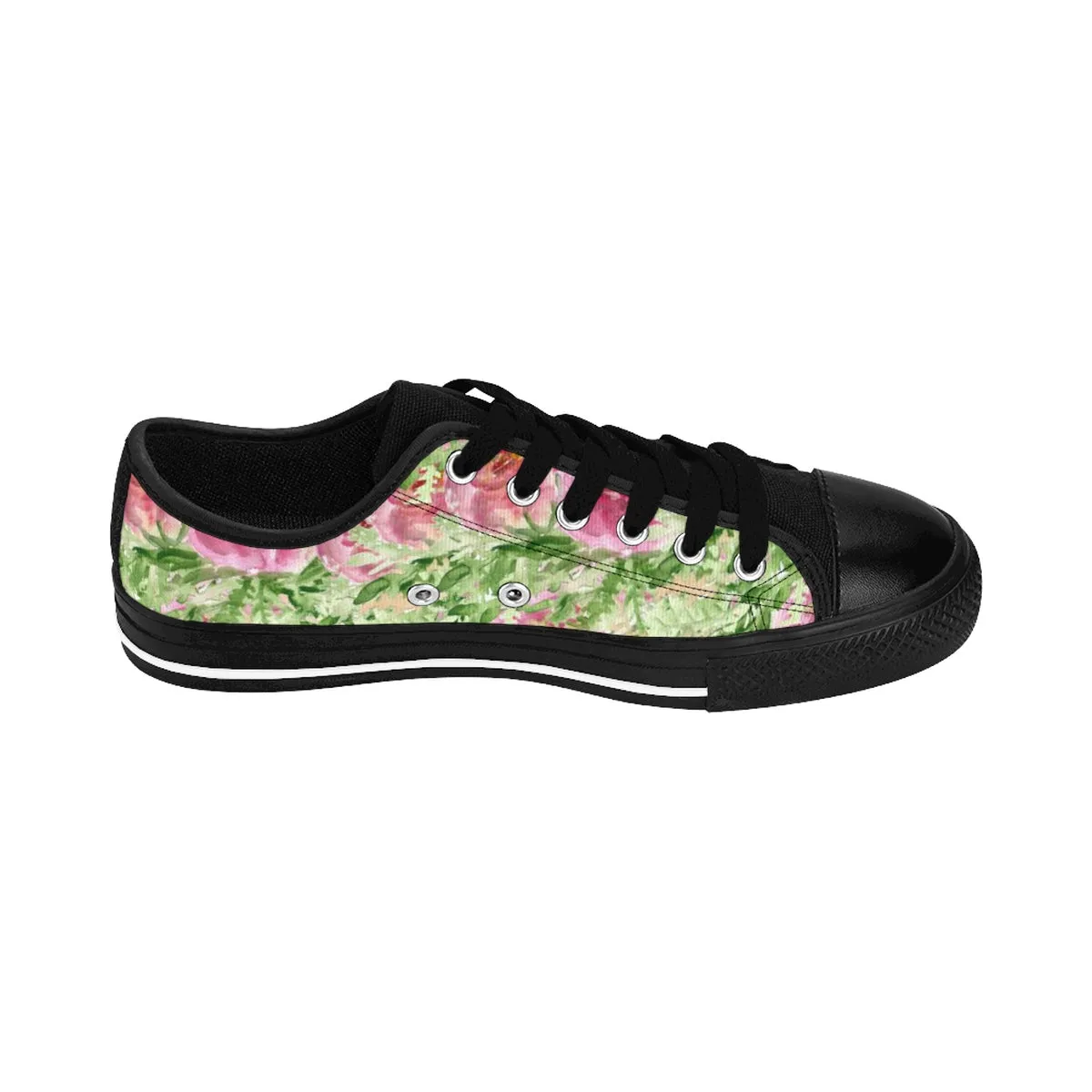 Green Floral Women's Sneakers, Rose Floral Designer Low Top Women's Shoes (US Size: 6-12)