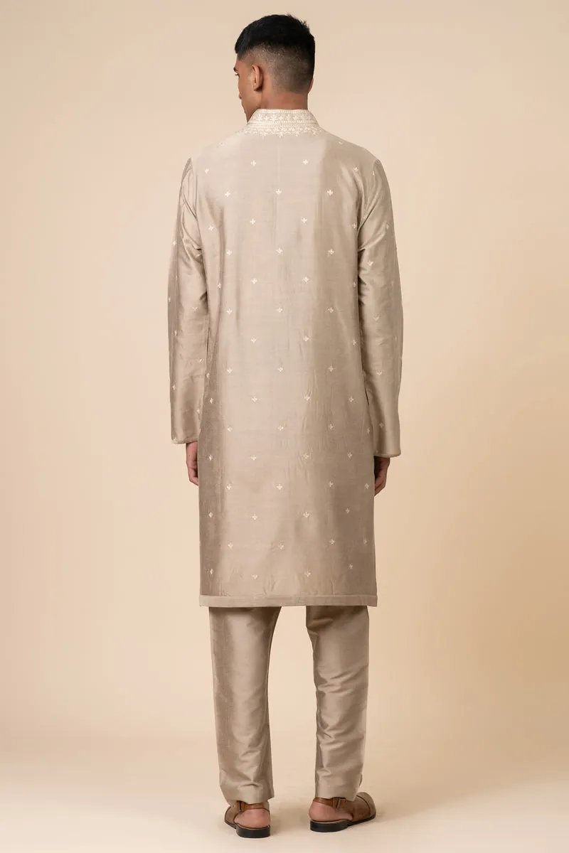 Grey All Over Embroidered Kurta Set