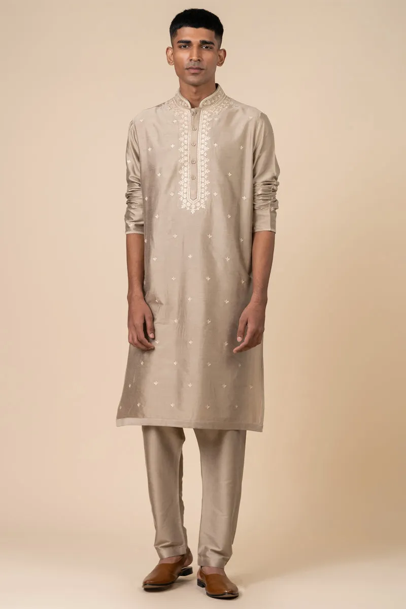 Grey All Over Embroidered Kurta Set