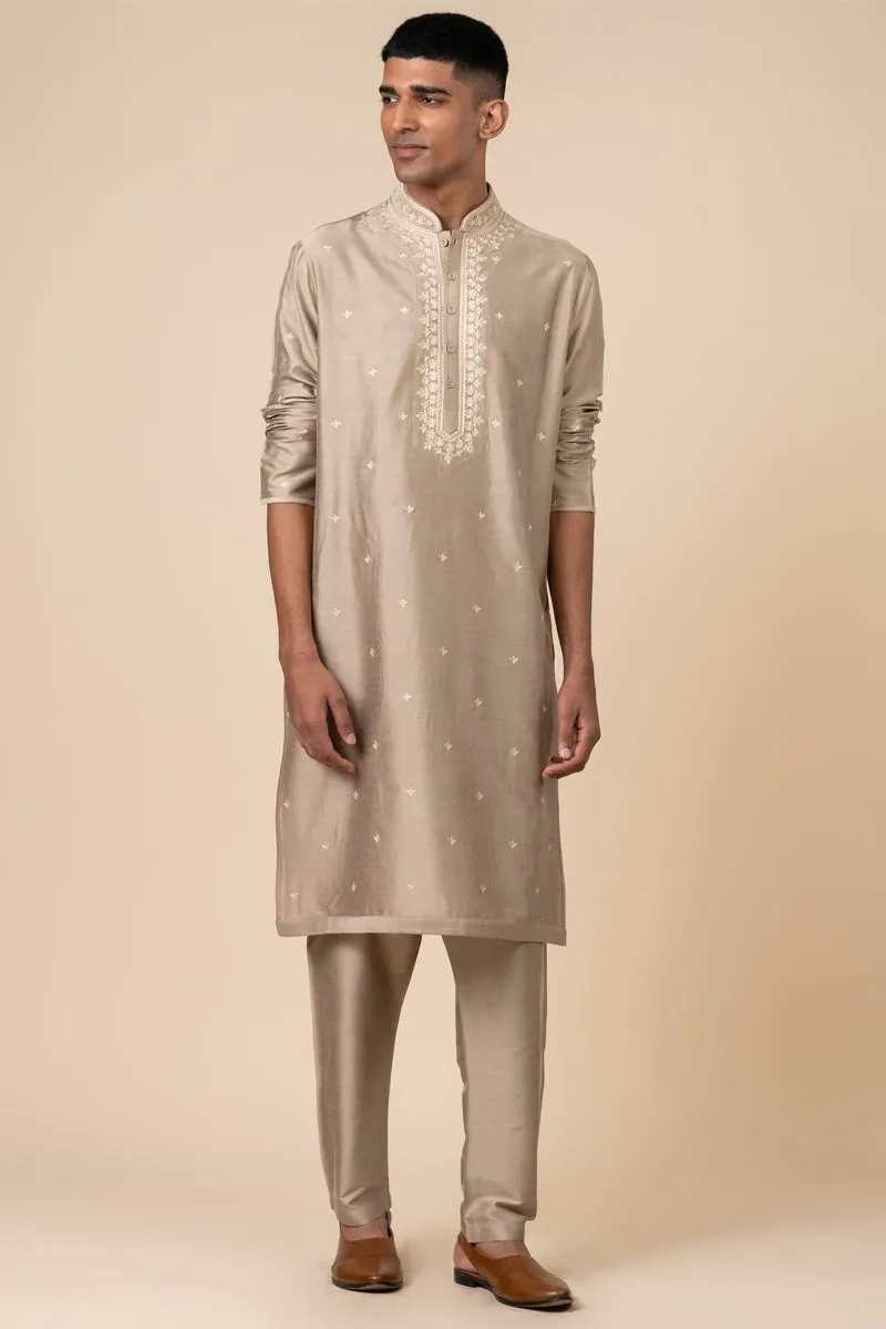 Grey All Over Embroidered Kurta Set