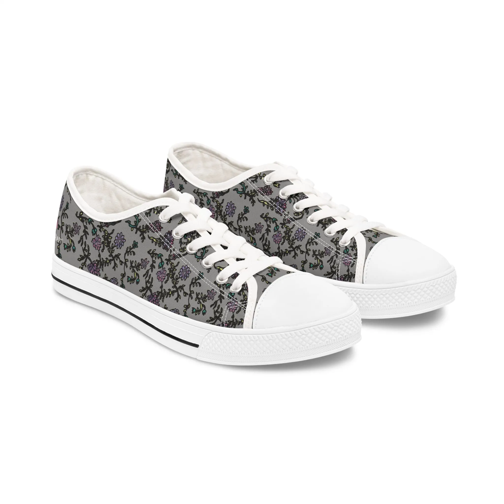 Grey Purple Floral Women's Sneakers, Floral Print Best Women's Low Top Canvas Sneakers (US Size: 5.5-12)